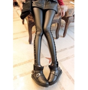 2012 autumn and winter thin lace rivet slim simple all-match basic leather legging