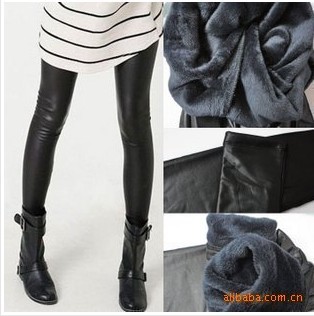 2012 autumn and winter tight double layer faux leather matte thick inner brushed beaver velvet bamboo charcoal legging boot cut