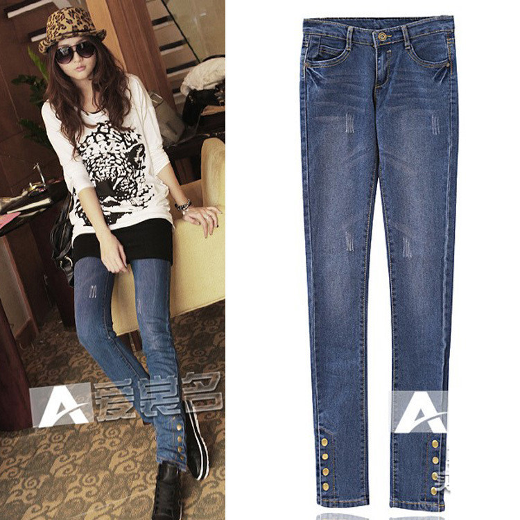 2012 autumn and winter tight-fitting pencil pants blue jeans 501 cat's claw