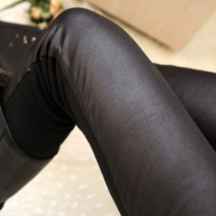 2012 autumn and winter trousers matt patchwork black faux leather legging pants plus velvet thickening boot cut jeans