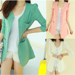 2012 autumn and winter turn-down collar candy blazer plus size slim medium-long long-sleeve suit jacket