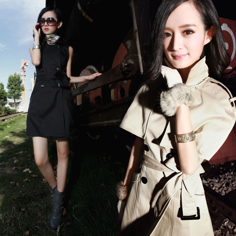 2012 autumn and winter twinset vintage poncho double breasted slim waist trench