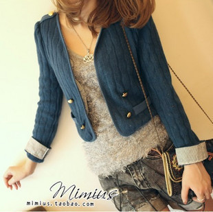 2012 autumn and winter vintage blue british style twisted lines short jacket small vest twinset