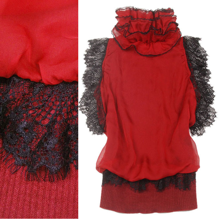 2012 autumn and winter vintage duke lace knitted chiffon vest top women's new arrival