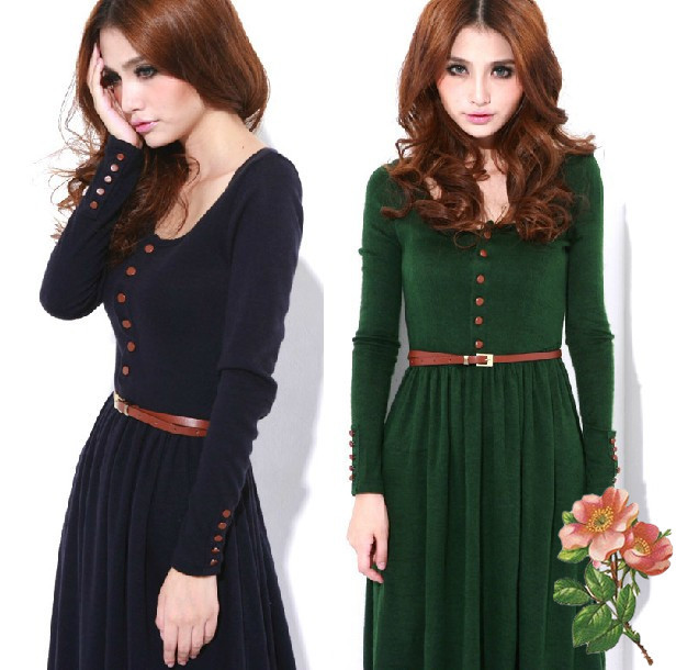 2012 autumn and winter vintage knitted basic one-piece dress full plus size dresses retail free shipping women's clothing