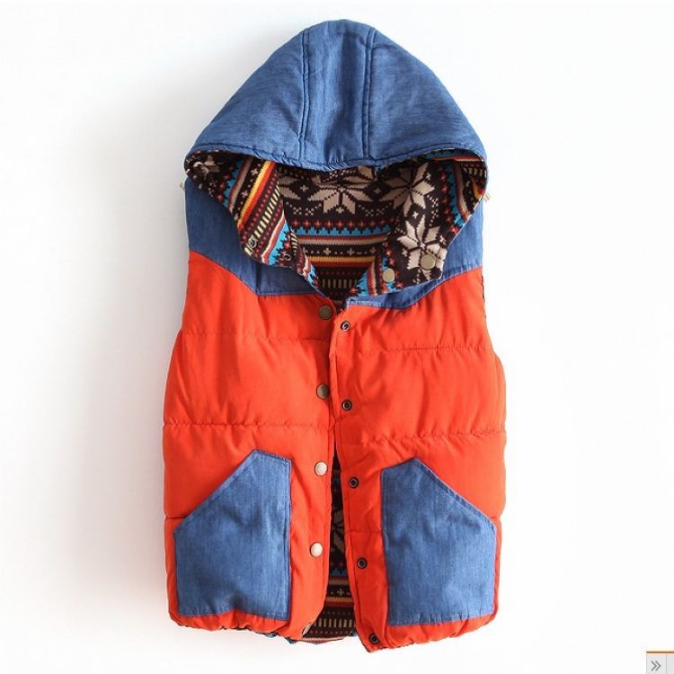 2012 autumn and winter vintage with a hood reversible wadded jacket outerwear vest Women all-match cotton vest