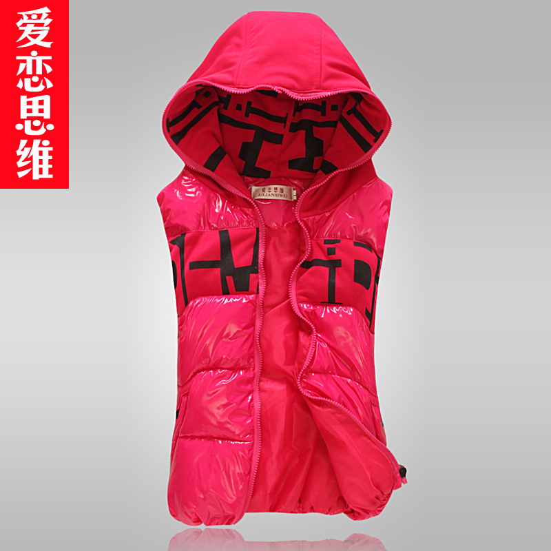 2012 autumn and winter with a hood shiny down cotton vest women's m7013