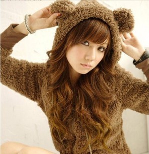 2012 autumn and winter with a hood thickening plush with a hood outerwear zipper all-match medium-long sweatshirt fleece female