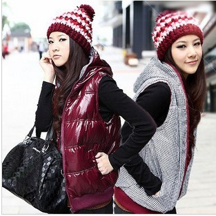 2012 autumn and winter women 465104 hooded thickening cotton vest positive and negative two ways excellent