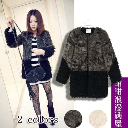 2012 autumn and winter women 47289 fashion elegant faux color block decoration outerwear