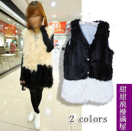 2012 autumn and winter women 861351 black-and-white patchwork faux vest