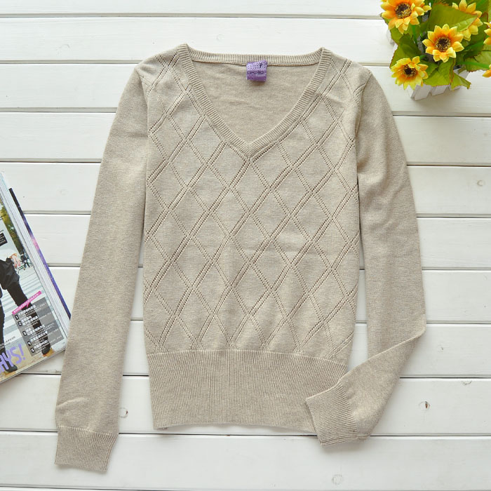 2012 autumn and winter Women all-match 100% cotton long-sleeve V-neck pullover sweater small yards 7k203m (WC001)