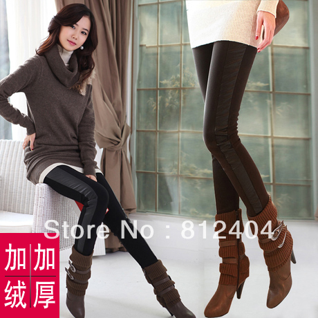 2012 autumn and winter women autumn new arrival thickening plus velvet legging boot cut jeans leather pants