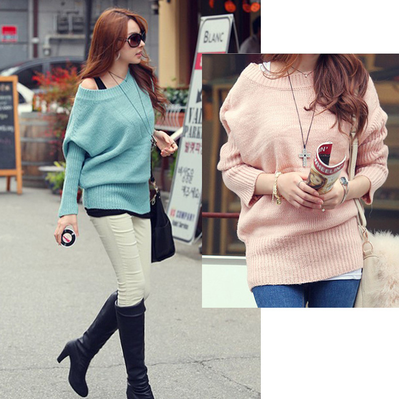 2012 autumn and winter women batwing sleeve medium-long slim basic shirt pullover knitted sweater