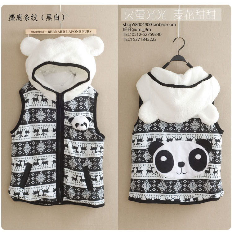 2012 autumn and winter women christmas elk three-dimensional hooded cotton vest