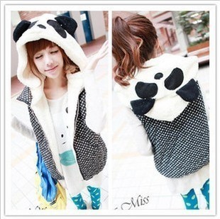 2012 autumn and winter women clothes cute fashion panda hat polka dot vest wadded jacket hot-selling