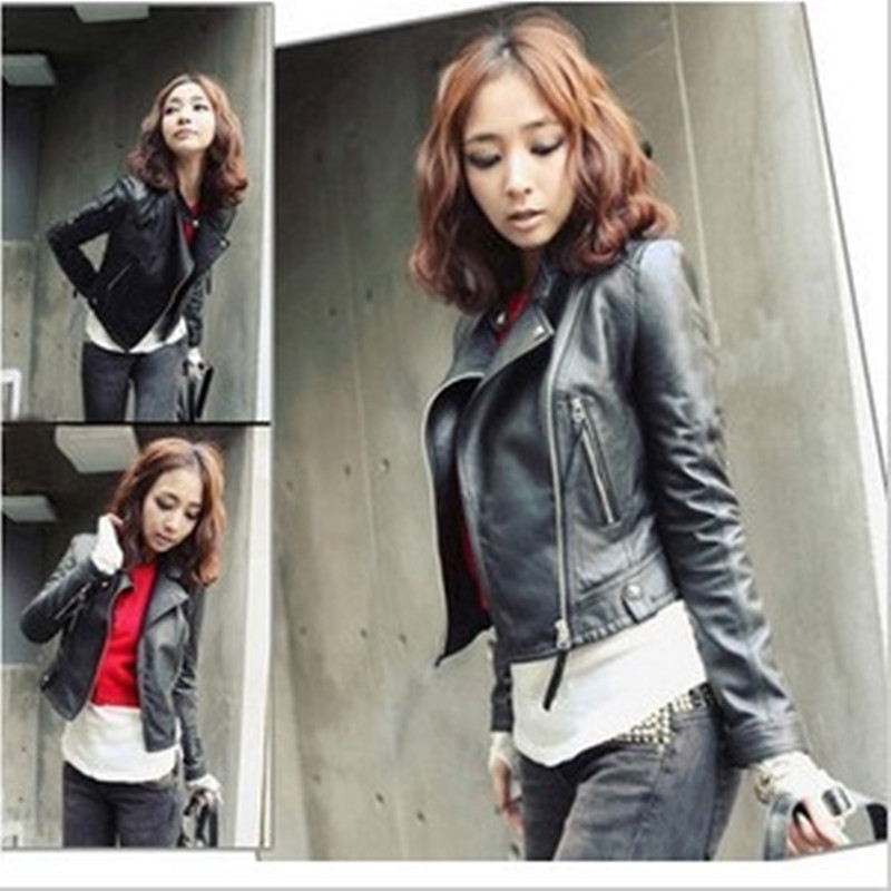 2012 autumn and winter women coat leather ladies jacket zipper short design outerwear