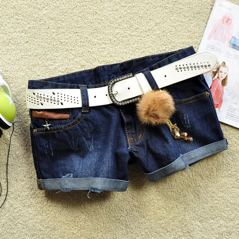 2012 autumn and winter women dark color denim shorts lanyards shorts boot cut jeans female trousers female