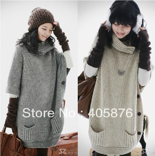 2012 autumn and winter women double breasted prespinning turtleneck batwing sleeve long design sweater female outerwear