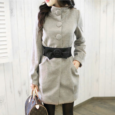 2012 autumn and winter women elegant vintage belt stand collar woolen overcoat outerwear long design