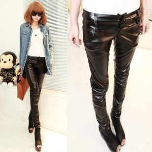 2012 autumn and winter women fashion design long slim leather pants legging 801