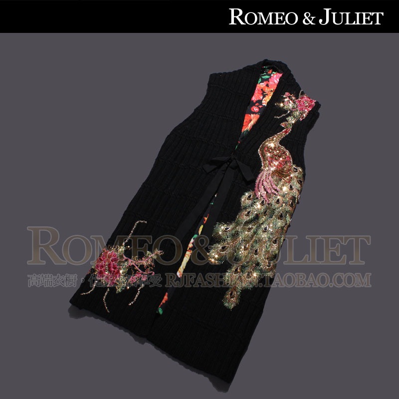 2012 autumn and winter women fashion luxury embroidery beading beautiful peacock thick cardigan outerwear