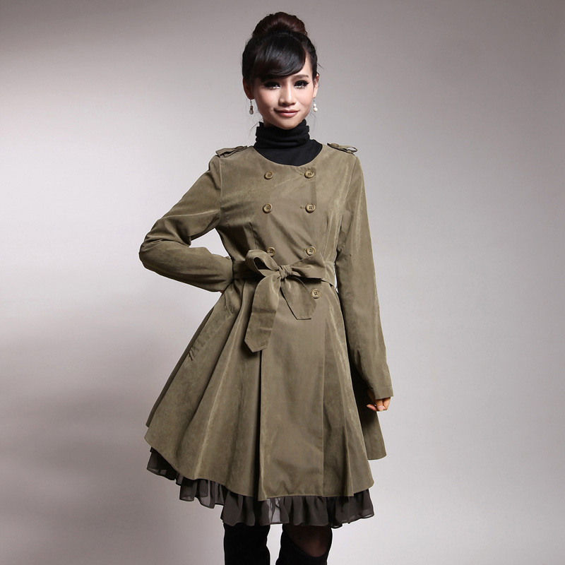 2012 autumn and winter Women fashion slim thin trench outerwear long design expansion bottom