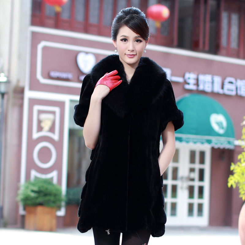 2012 autumn and winter women fur coat medium-long mink hair fight mink marten velvet fur short-sleeve overcoat