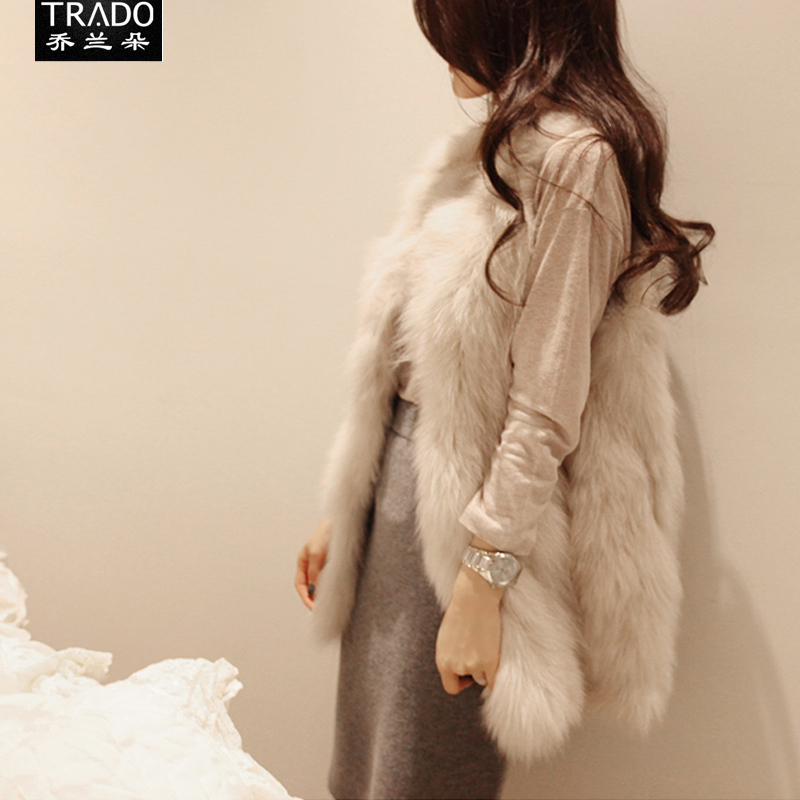 2012 autumn and winter women fur vest medium-long luxury faux fur coat