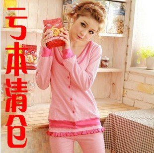 2012 autumn and winter Women hot-selling stripe piece set long-sleeve sleepwear at home service