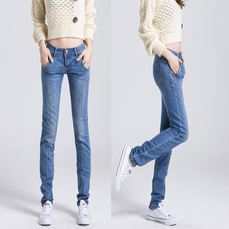 2012 autumn and winter women jeans female skinny pants buttons trousers pencil pants denim