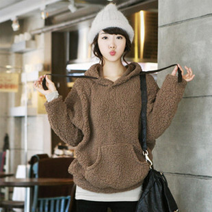 2012 autumn and winter women loose plus size pullover with a hood berber fleece thermal casual sweatshirt