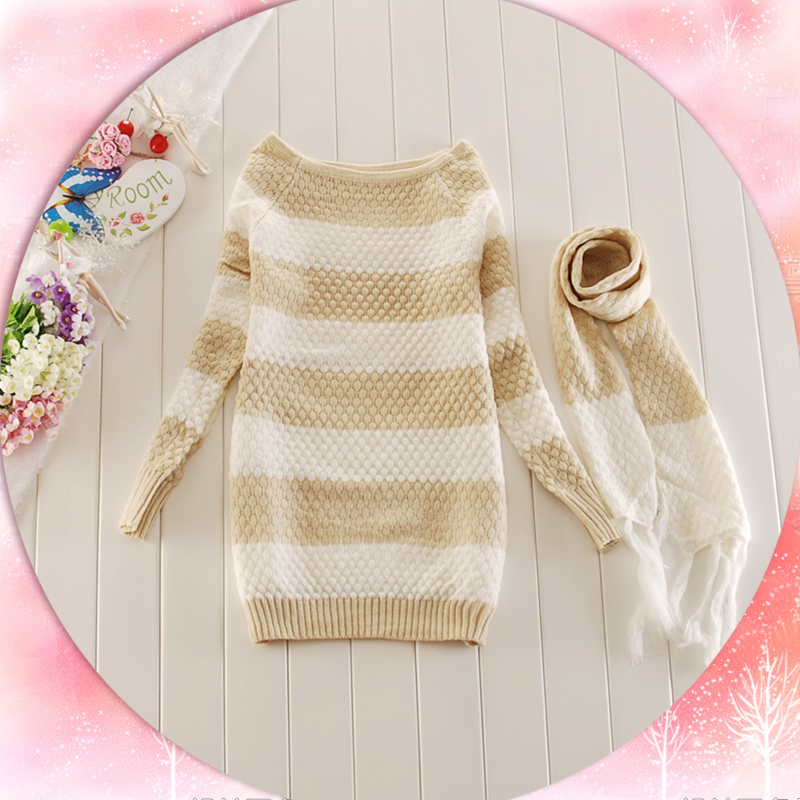 2012 autumn and winter women medium-long casual sweater loose basic sweater distribution scarf