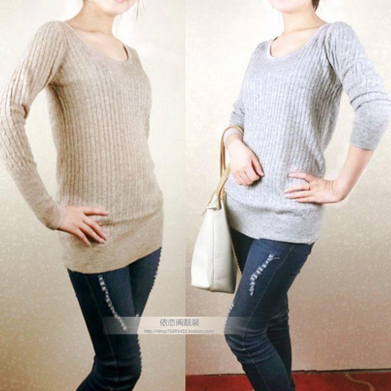 2012 autumn and winter women medium-long o-neck rabbit hair sweater female knitted sweater (WC005)