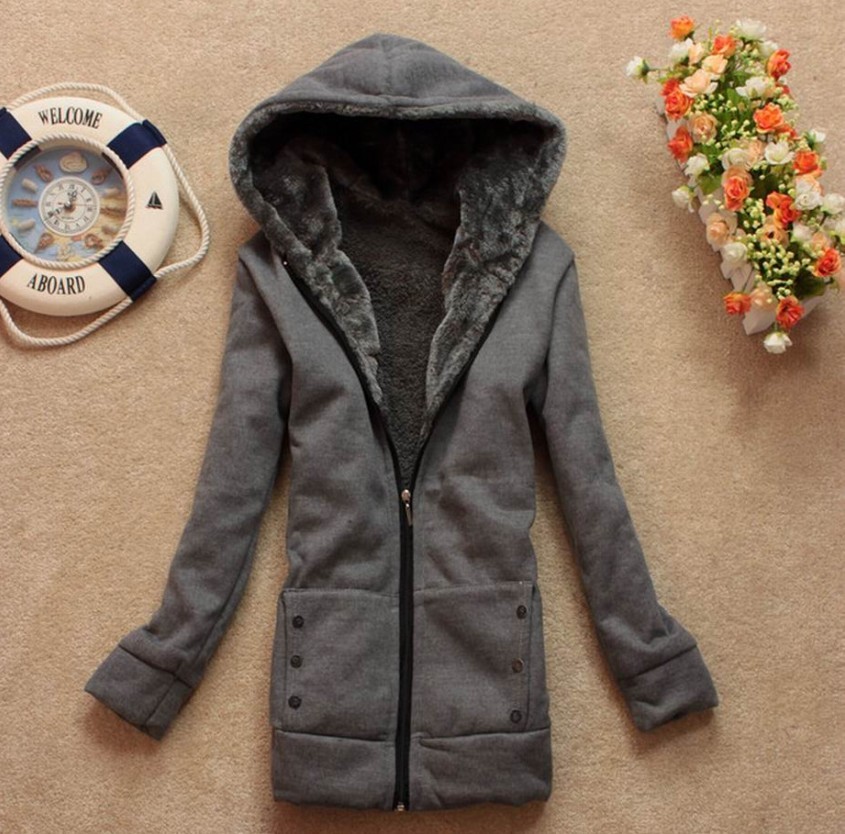 2012 autumn and winter women medium-long solid color thickening fleece thermal wadded jacket cotton-padded jacket sweatshirt