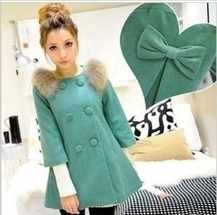 2012 autumn and winter women medium-long wool coat woolen outerwear trench fur collar 9046