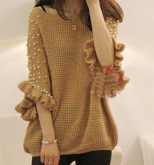 2012 autumn and winter women mohair pearl handmade beaded batwing shirt female sweater