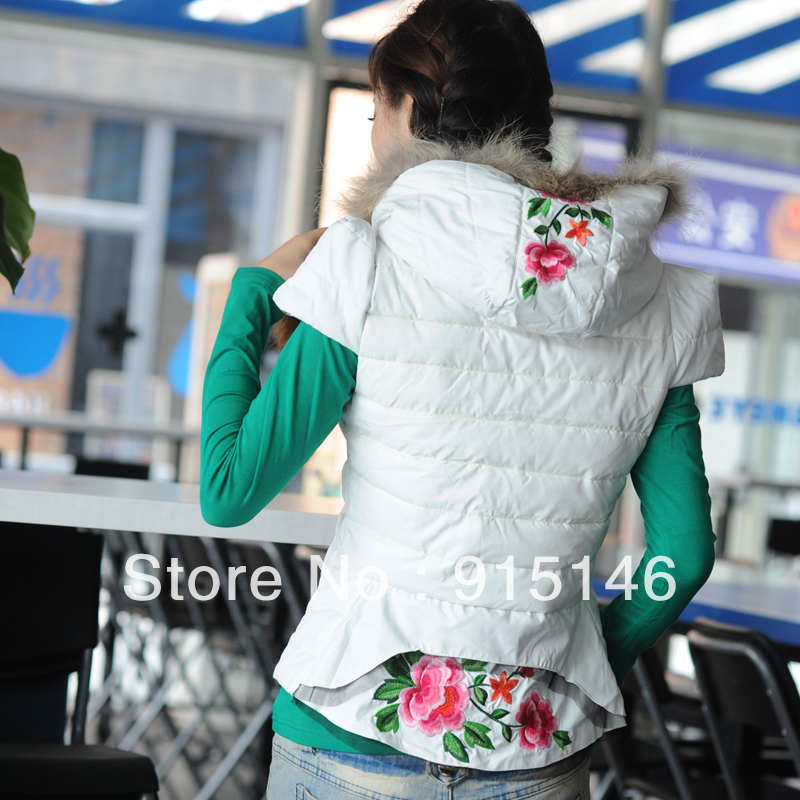 2012 autumn and winter women national trend embroidered down cotton PU vest