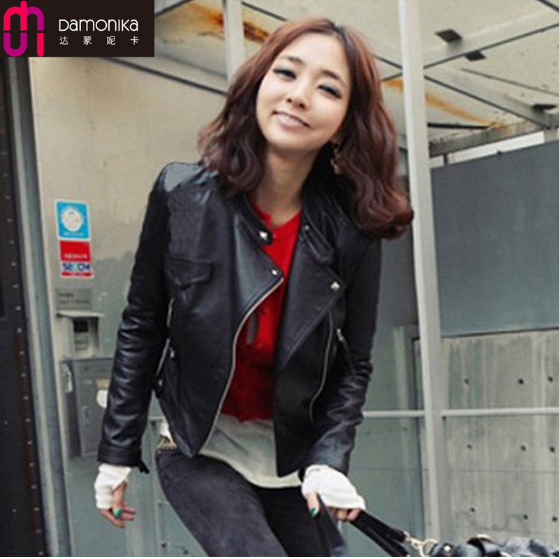 2012 autumn and winter women outerwear motorcycle leather clothing jacket slim leather clothing outerwear comorooms