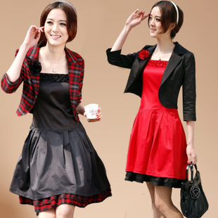 2012 autumn and winter women outerwear suspender skirt twinset dress slim one-piece dress