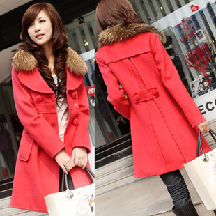 2012 autumn and winter women plus size medium-long thermal woolen trench fur collar long-sleeve woolen outerwear