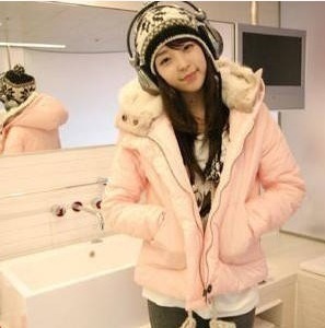 2012 autumn and winter women plus size thickening thermal wadded jacket fur collar with a hood long-sleeve pink cotton-padded