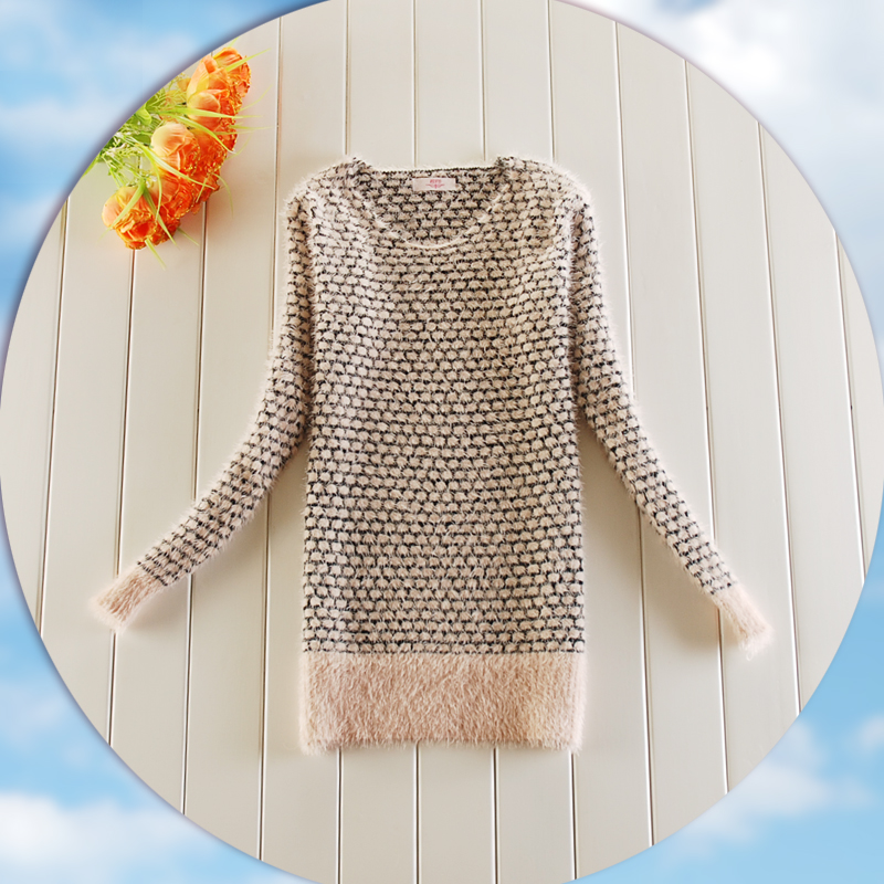 2012 autumn and winter women plush dot casual basic sweater medium-long o-neck sweater 202