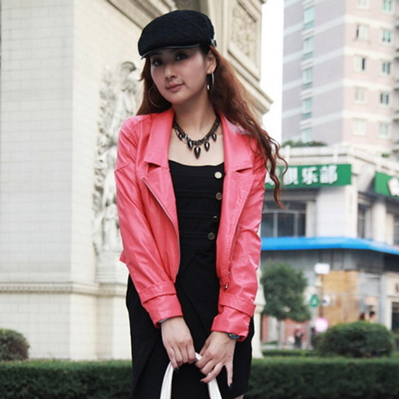 2012 autumn and winter women PU outerwear jacket motorcycle short design slim women's leather clothing