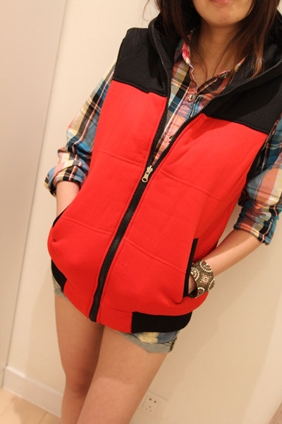 2012 autumn and winter women's cotton vest all-match fashion glossy cotton vest hooded reversible