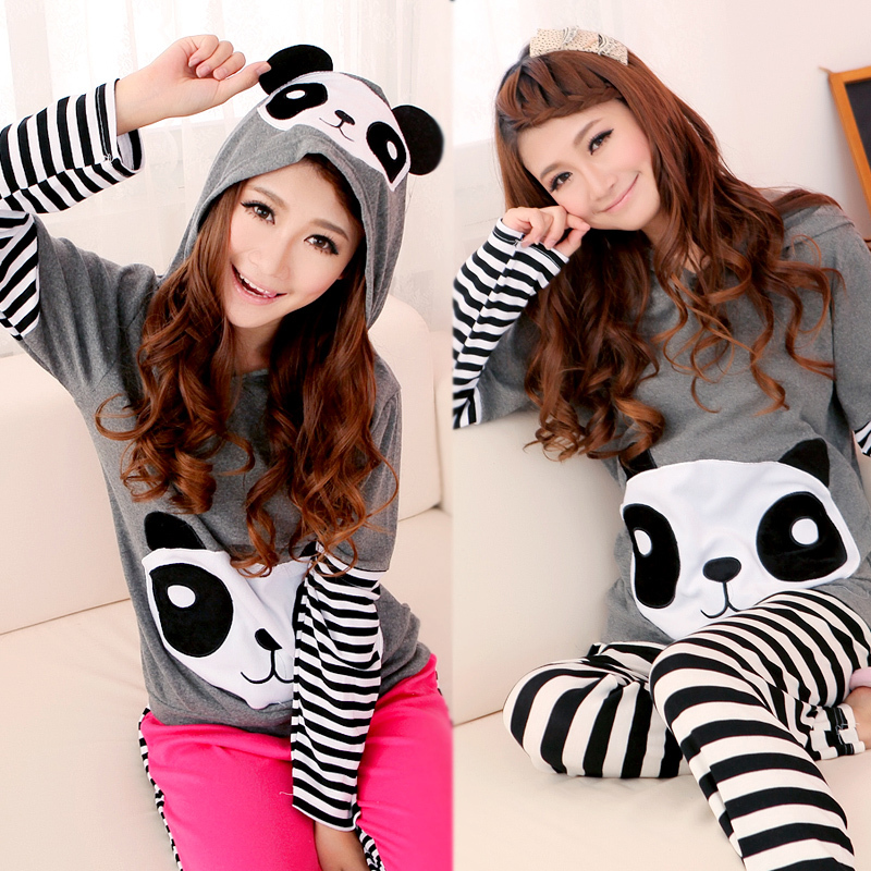 2012 autumn and winter women's long-sleeve sleepwear stripe with a hood women's lounge