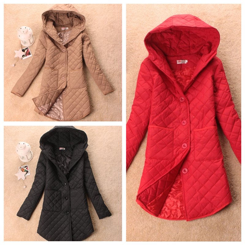 2012 autumn and winter women's outerwear hooded dimond plaid medium-long single breasted cardigan cotton clothes