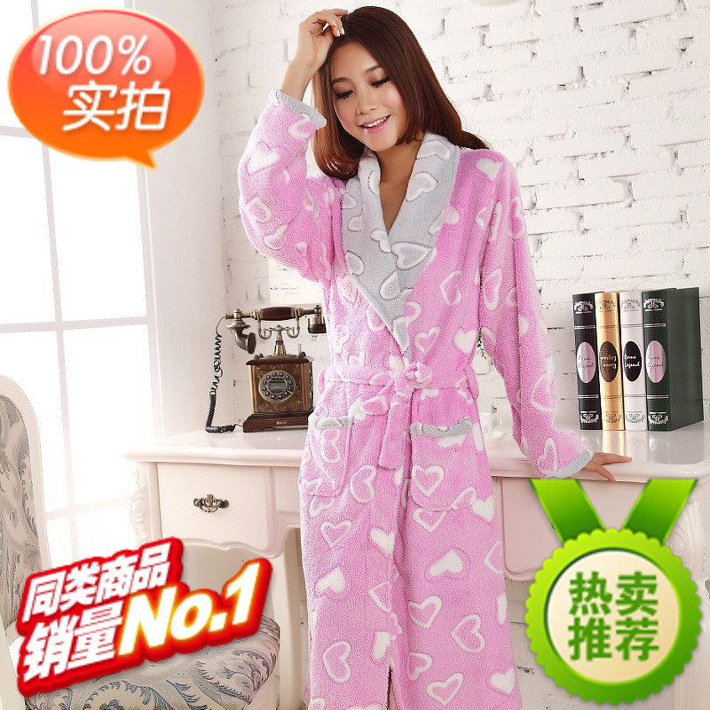 2012 autumn and winter women's sleepwear long-sleeve grey heart coral fleece robe three-color hot-selling 103