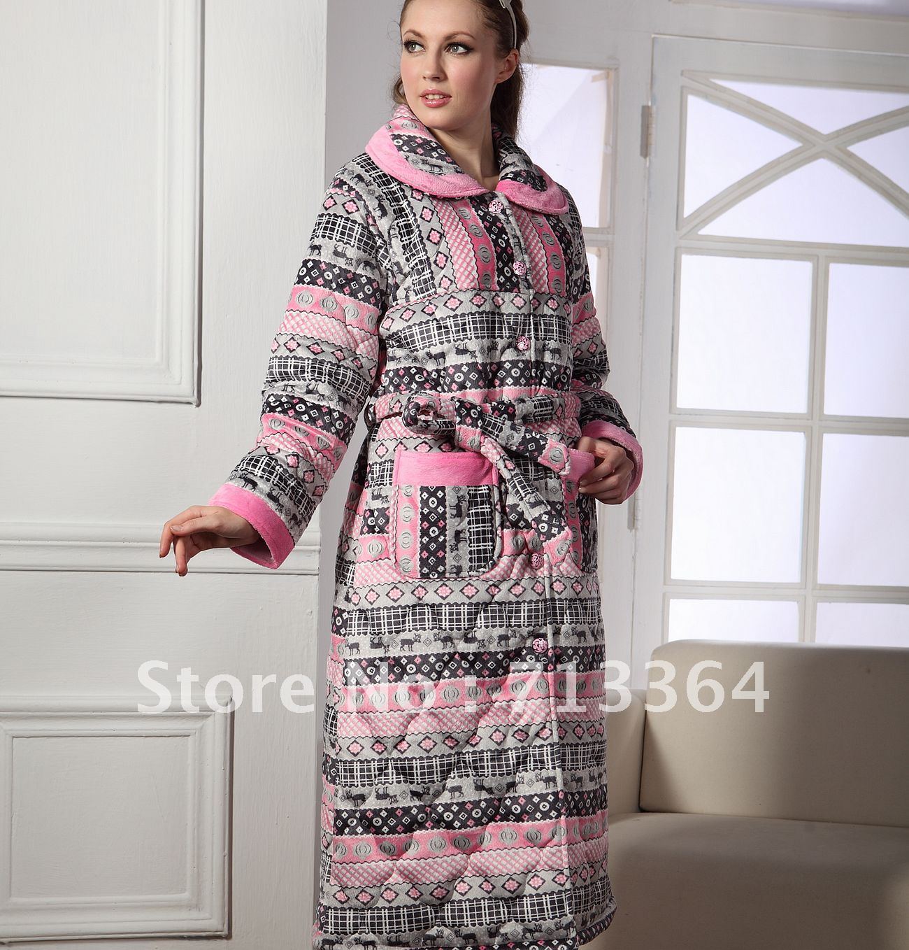 2012 Autumn and winter women's super soft coral fleece thickening cotton-padded sleepwear lounge buckle lacing long-sleeve robe