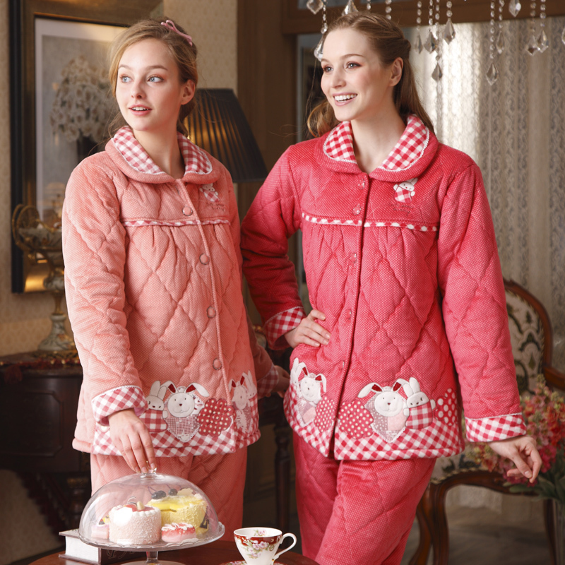 2012 autumn and winter women's thickening woven cotton-padded 100% cotton sleep set thermal lounge 8459